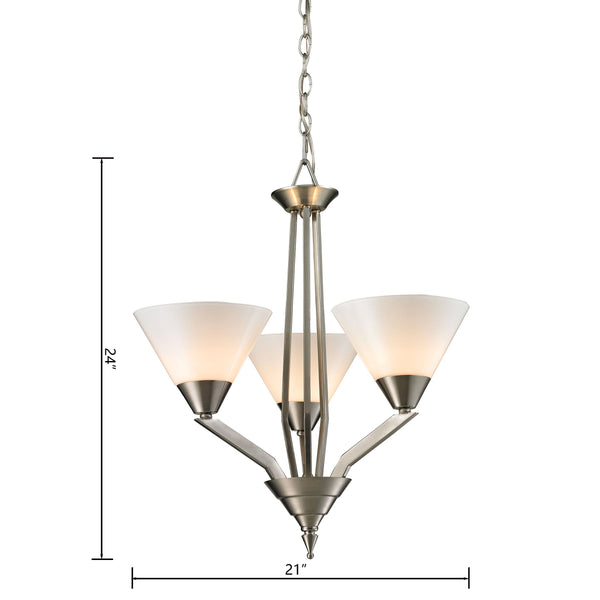 Thomas Lighting Tribecca Geometric 3 Light Chandelier with Cone Glass Shades for Dining Rooms 21 inches Nickel 2453CH/20