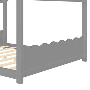 English Elm Queen House Bed Frame Solid Pine Low Profile Montessori Floor Design for Kids Room W1580P387854
