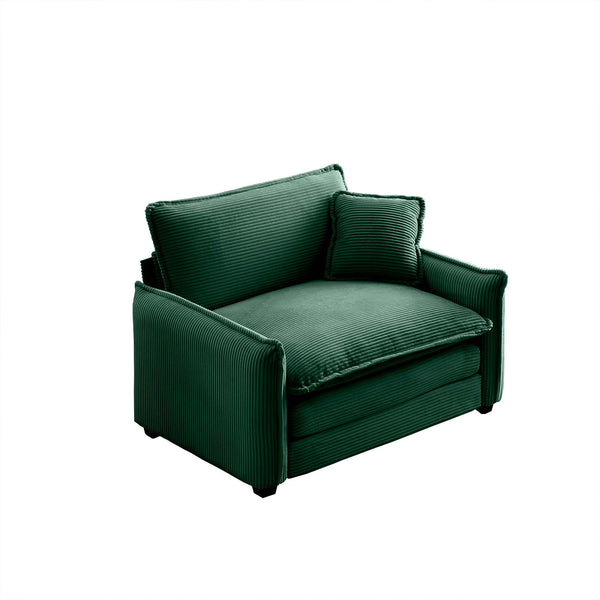 English Elm Comfortable Single Deep Seat Sofa In Green Corduroy - Modern Retro Style For Living Rooms & More! W714S00723