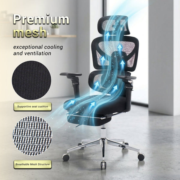 English Elm Ergonomic Mesh Home Office Chair with Massage Lumbar 6d Arms and 4d Headrest W2069P454356