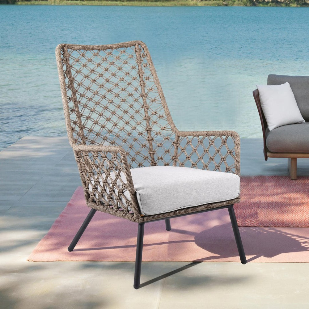 English Elm Marco Handcrafted Rope Woven Steel Lounge Chair Powder Coated for Patio or Living Room B2736P464889