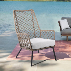 English Elm Marco Handcrafted Rope Woven Steel Lounge Chair Powder Coated for Patio or Living Room B2736P464889