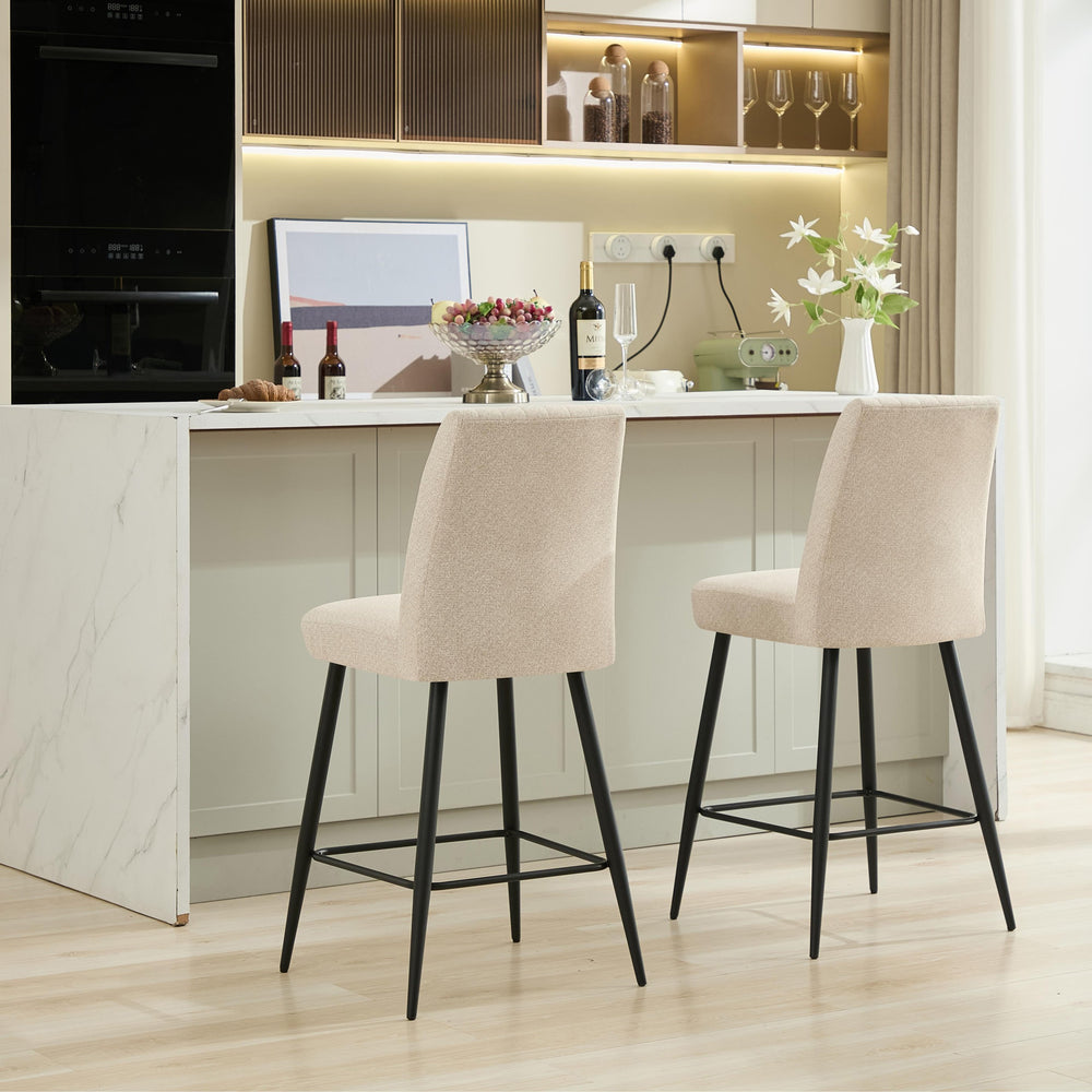 English Elm Adjustable Beige Velvet Bar Chairs Set Of 2 - Elegant Comfort, Modern Design, Adjustable Iron Feet W3615P340660