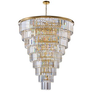 English Elm 48-Inch Gold Tiered Crystal Chandelier — 45-Light E12, 580 Crystal Rods, Mirror Finish, Dramatic Foyer Statement W2869S00030