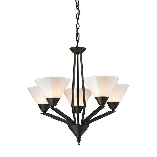 Thomas Lighting Tribecca Geometric 3 Light Chandelier with Cone Glass Shades for Dining Rooms 25 inches Bronze 2455CH/10