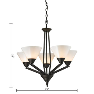 Thomas Lighting Tribecca Geometric 3 Light Chandelier with Cone Glass Shades for Dining Rooms 25 inches Bronze 2455CH/10