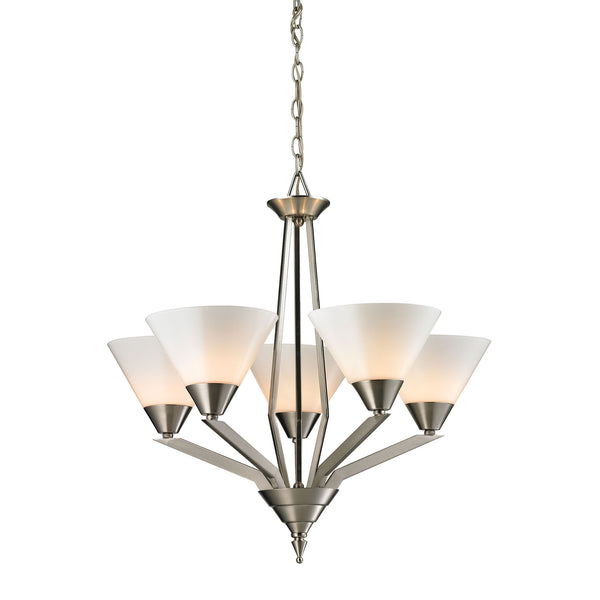 Thomas Lighting Tribecca Geometric 3 Light Chandelier with Cone Glass Shades for Dining Rooms 25 inches Nickel 2455CH/20