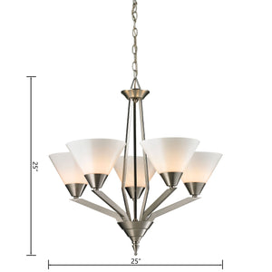 Thomas Lighting Tribecca Geometric 3 Light Chandelier with Cone Glass Shades for Dining Rooms 25 inches Nickel 2455CH/20