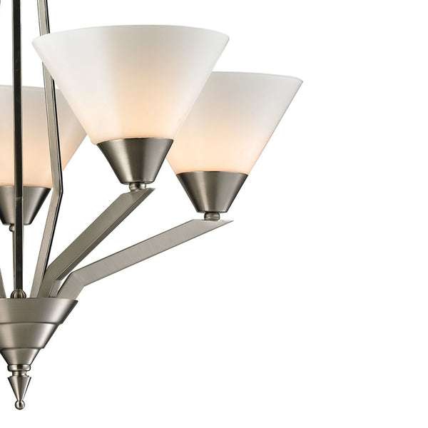 Thomas Lighting Tribecca Geometric 3 Light Chandelier with Cone Glass Shades for Dining Rooms 25 inches Nickel 2455CH/20
