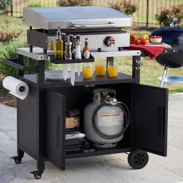English Elm K&k Outdoor Bbq Station Stainless Steel Top Foldable Side Table Locking Wheels N707P379802B