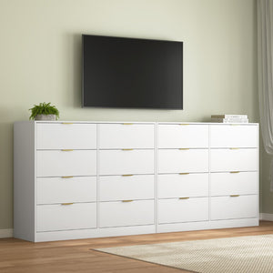 English Elm 8 Drawer Tall Chest Slim Particleboard Build Smooth Gliding Storage for Bedroom Closet White W409S00028
