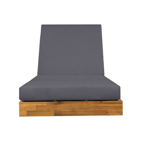 English Elm Boat-shape Acacia Wood Outdoor Chaise Lounge Slatted Teak Finish Poolside Recliner Dark Grey,Teak N770P380117T_N770P208326G