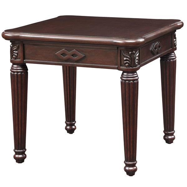 English Elm Espresso Romantic Turned-Leg End Table with Carved Fluting, Raised Trim Detail, Sturdy Wood Surface B062P189181