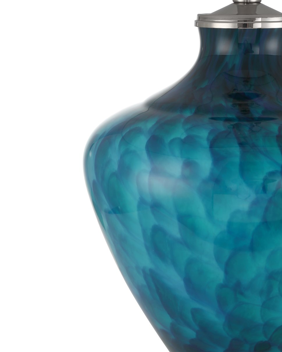 Currey & Company Sapphire Blue Table Lamp - Fused Glass Design With Crystal Base & Polished Nickel For Modern Elegance Blue Glass ,Optic Crystal 6000-1022-currey-company