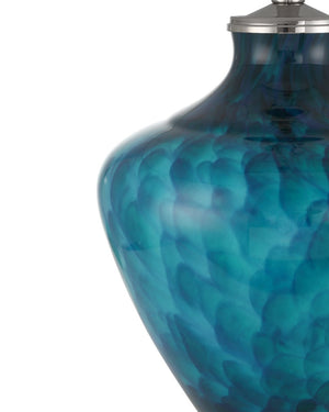 Currey & Company Sapphire Blue Table Lamp - Fused Glass Design With Crystal Base & Polished Nickel For Modern Elegance Blue Glass ,Optic Crystal 6000-1022-currey-company