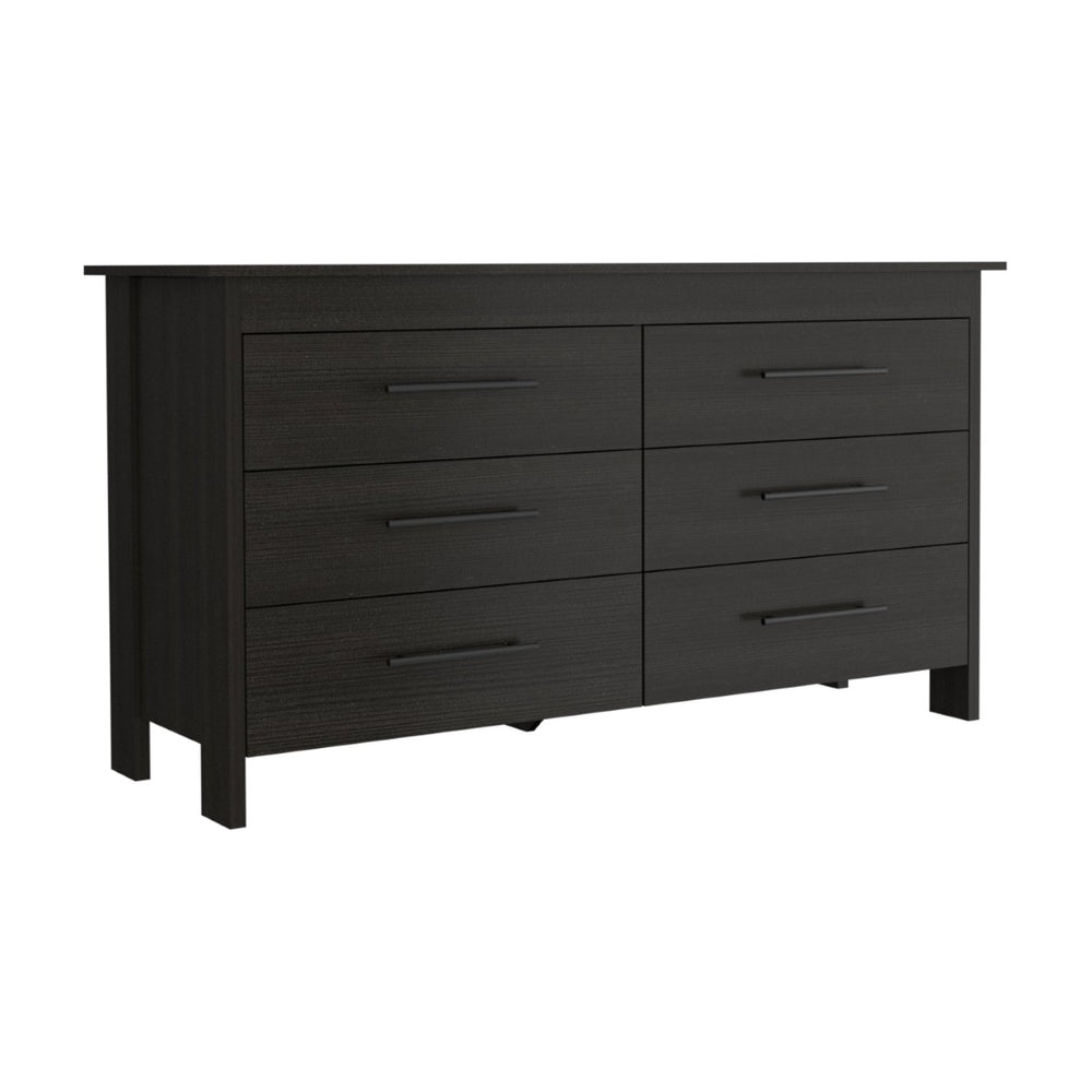 English Elm Paris Six Drawer Double Dresser Black Wengue Finish Mid-century Bedroom Storage B097S00241