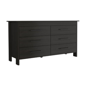 English Elm Paris Six Drawer Double Dresser Black Wengue Finish Mid-century Bedroom Storage B097S00241