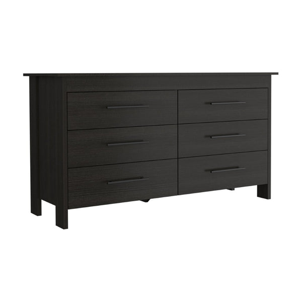 English Elm Paris Six Drawer Double Dresser Black Wengue Finish Mid-century Bedroom Storage B097S00241