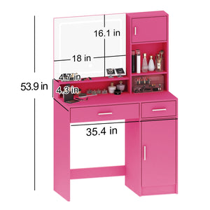English Elm Vanity LED Mirror Dressing Table with Touch Controls, Large Drawer & Smart Storage for Bedroom Rose Pink W2386P288814