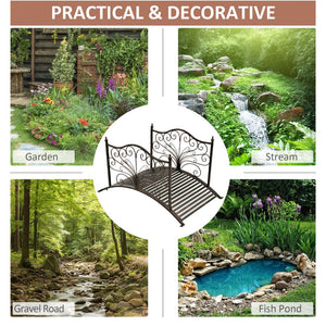 English Elm Outsunny 4' Metal Garden Bridge With Elegant Scrollwork, Safety Rails & Easy Assembly For Outdoor Decor W2225P217548-GIGA