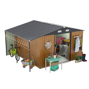 English Elm 10x12 Ft Galvanized Steel Outdoor Shed Dual Zone Lockable Sliding Doors Backyard Storage Yellow W1598S00033