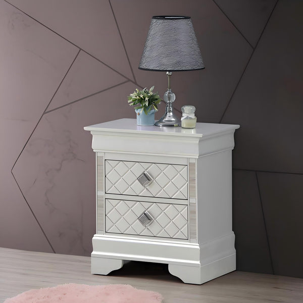 English Elm Sleek Champagne Nightstand 24"H x 21"W x 16"D – Silver Champagne Finish, 2 Drawers, No Assembly, Transitional Style B078108372