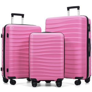 English Elm Premium Polypropylene Hard Shell Luggage Set Three Piece with Tsa Locks Spinner Wheels Pink N726P460073R