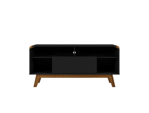 Manhattan Comfort Camberly Mid-Century Modern TV Stand Matte Black and Cinnamon 245BMC82