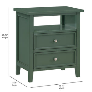 English Elm Weston Vintage Green 2-Drawer Nightstand with Open Shelf, Solid Wood & Dovetail Drawers, 26" L B050P376946