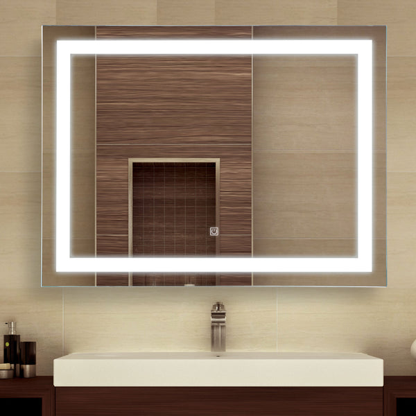 English Elm HOMCOM LED Illuminated Bathroom Mirror 32"x24" Tempered Glass IP44 Waterproof Dimmable Touch Memory Clear W2225P217000