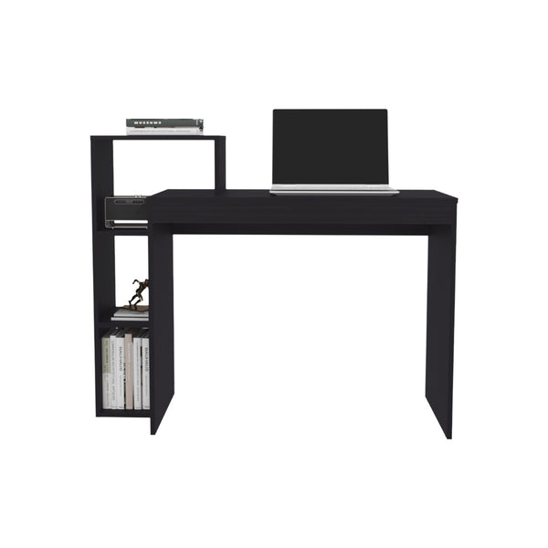 English Elm Wide Minimalist Writing Desk with Four Open Shelves for Modern Home Office Storage B070P490013