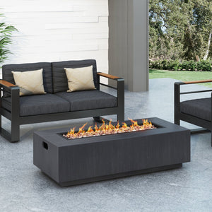 English Elm Outdoor Rectangular Iron Fire Pit 50000 Btu Propane Patio Heater Modern Black N772P404968B