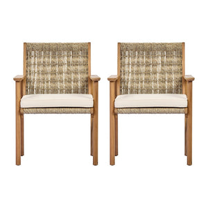 English Elm Outdoor Acacia Wood Wicker Rattan Armchairs with Cushions for Patio Poolside Beige,Light Teak N768P374497L
