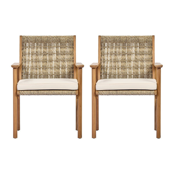 English Elm Outdoor Acacia Wood Wicker Rattan Armchairs with Cushions for Patio Poolside Beige,Light Teak N768P374497L