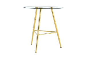 English Elm 36 Inch Round Glass Top Bar Table Chrome Tripod Base Modern Bistro Pub Style W3493P452050