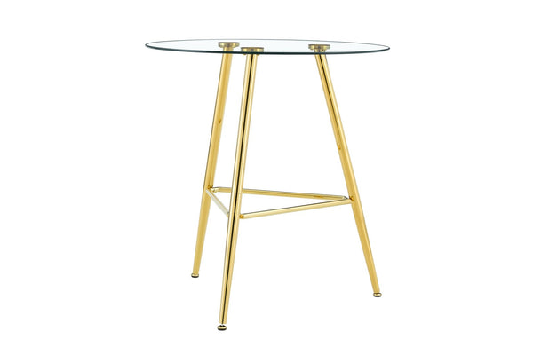 English Elm 36 Inch Round Glass Top Bar Table Chrome Tripod Base Modern Bistro Pub Style W3493P452050