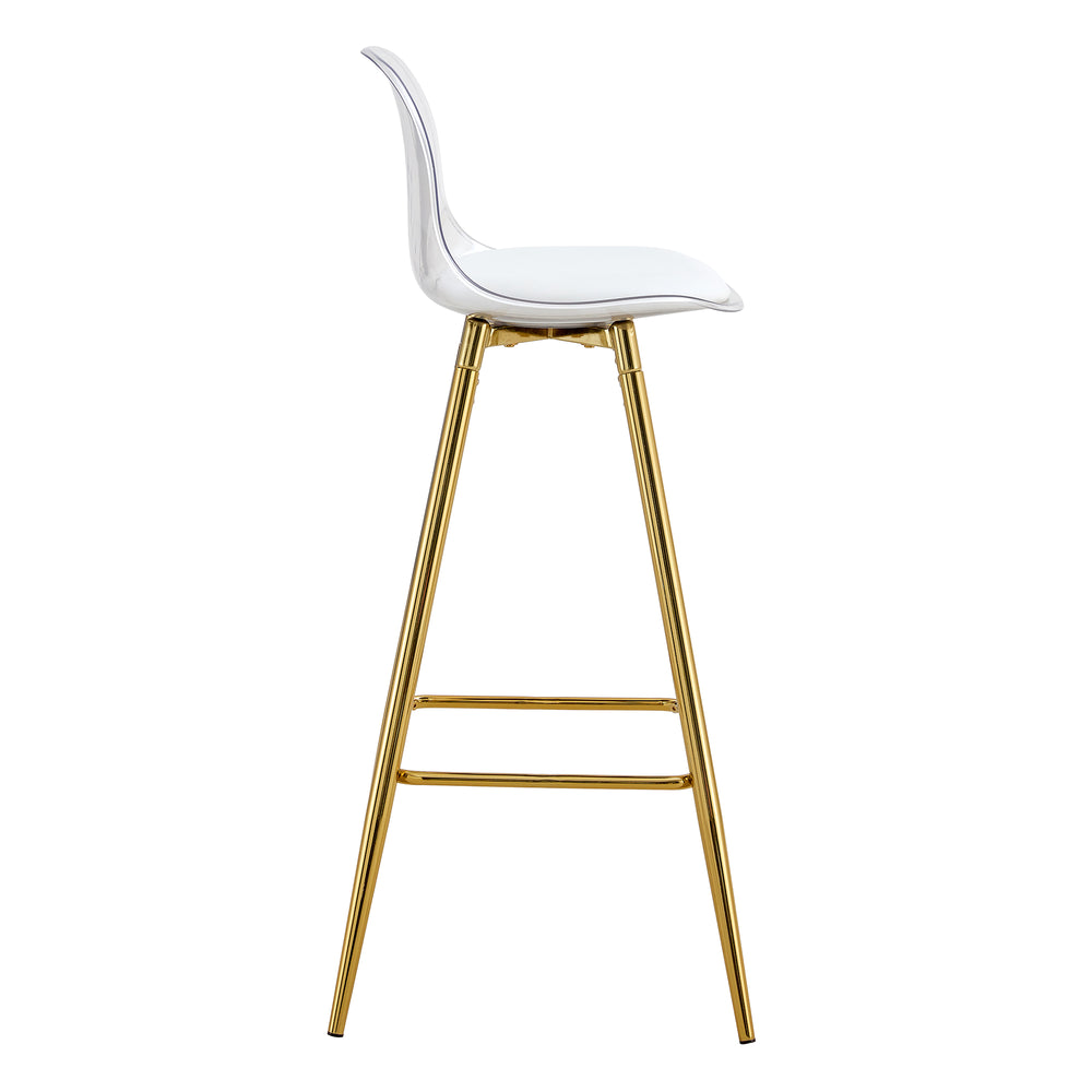 English Elm Modern White+Gold Upholstered Bar Chair with Metal Legs — Compact Water-Resistant PU Seating for Kitchen, Dining, Terrace (Easy Assembly) W1151P154368