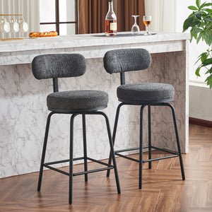 English Elm Modern Bouclé Swivel Bar Stools Set of 2 — Counter Height Fabric Seats with Metal Frame & Footrest, 360° Comfort Grey W1901P264273