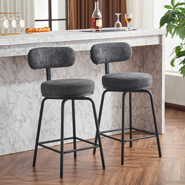 English Elm Modern Bouclé Swivel Bar Stools Set of 2 — Counter Height Fabric Seats with Metal Frame & Footrest, 360° Comfort Grey W1901P264273