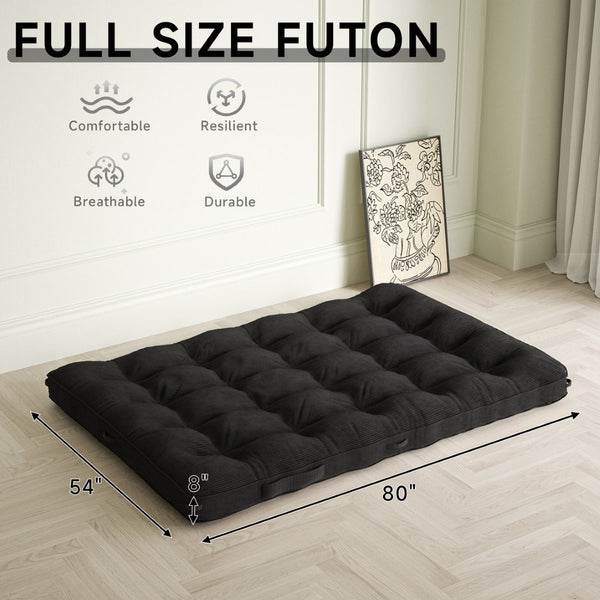 English Elm 8 Inch Foldable Corduroy Floor Mattress Full Size Sofa Bed Guest Sleeping Pad Black T3210P477351