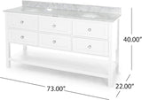 Christopher Knight Home® - Noble House - - 73'' Bathroom Vanity With Marble Top & Double Ceramic Sinks, 4 Drawers, Open Shelf, White