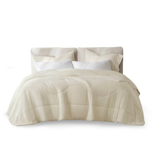English Elm 1-piece Reversible Tencel Fill Comforter with Sculptural Weave for Full Queen Beds Ivory B035P408275