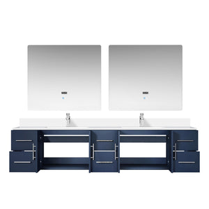 English Elm Navy Double Bath Vanity 84" W x 22" D with Cultured Marble Top, Chrome Faucets & Dual 36" LED Mirrors B2731S01106
