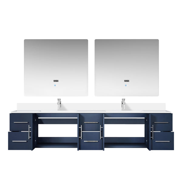 English Elm Navy Double Bath Vanity 84" W x 22" D with Cultured Marble Top, Chrome Faucets & Dual 36" LED Mirrors B2731S01106
