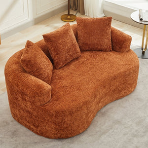 English Elm Curved Chenille Loveseat with Memory Foam Deep Seat and Three Pillows for Compact Living Orange W2915P370965
