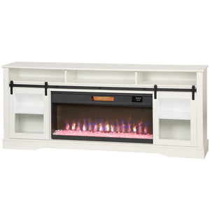 English Elm Tv Console with Electric Fireplace Mdf Steel Frame Glass Cabinet Media Storage White T3971S00088