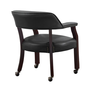 English Elm Steve Silver - Tournament Captain Arm Chair with Casters, Faux Leather Black, Nailhead Trim, Medium Cherry Pedestal Base - Swivel Comfort & Game-Ready Design B081P157446