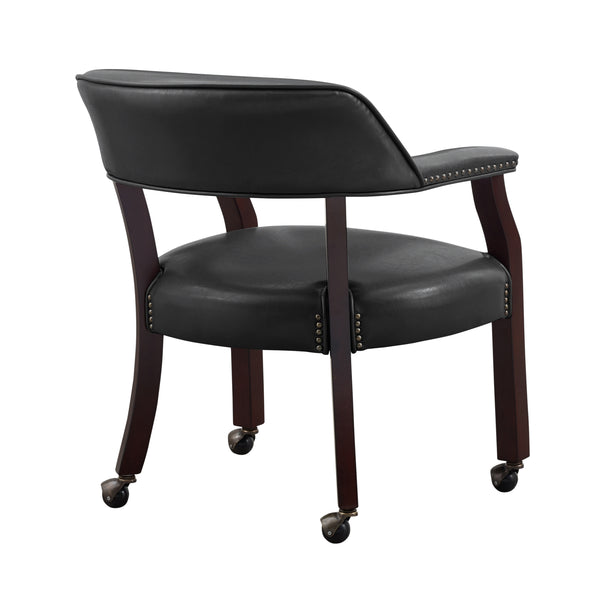English Elm Steve Silver - Tournament Captain Arm Chair with Casters, Faux Leather Black, Nailhead Trim, Medium Cherry Pedestal Base - Swivel Comfort & Game-Ready Design B081P157446