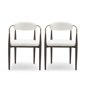English Elm Dining Arm Chairs Set of 2 Gold Accent Iron Frame Upholstered Modern Minimalist White+Gold N771P392272J