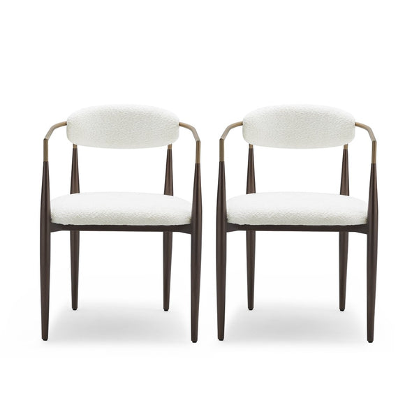 English Elm Dining Arm Chairs Set of 2 Gold Accent Iron Frame Upholstered Modern Minimalist White+Gold N771P392272J